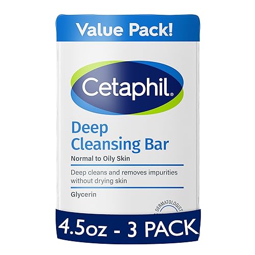 Cetaphil Bar Soap, Deep Cleansing Face and Body Bar, Pack of 3, For Dry to Normal, Sensitive Skin, Soap Free, Hypoallergenic, Paraben Free, Fragrance