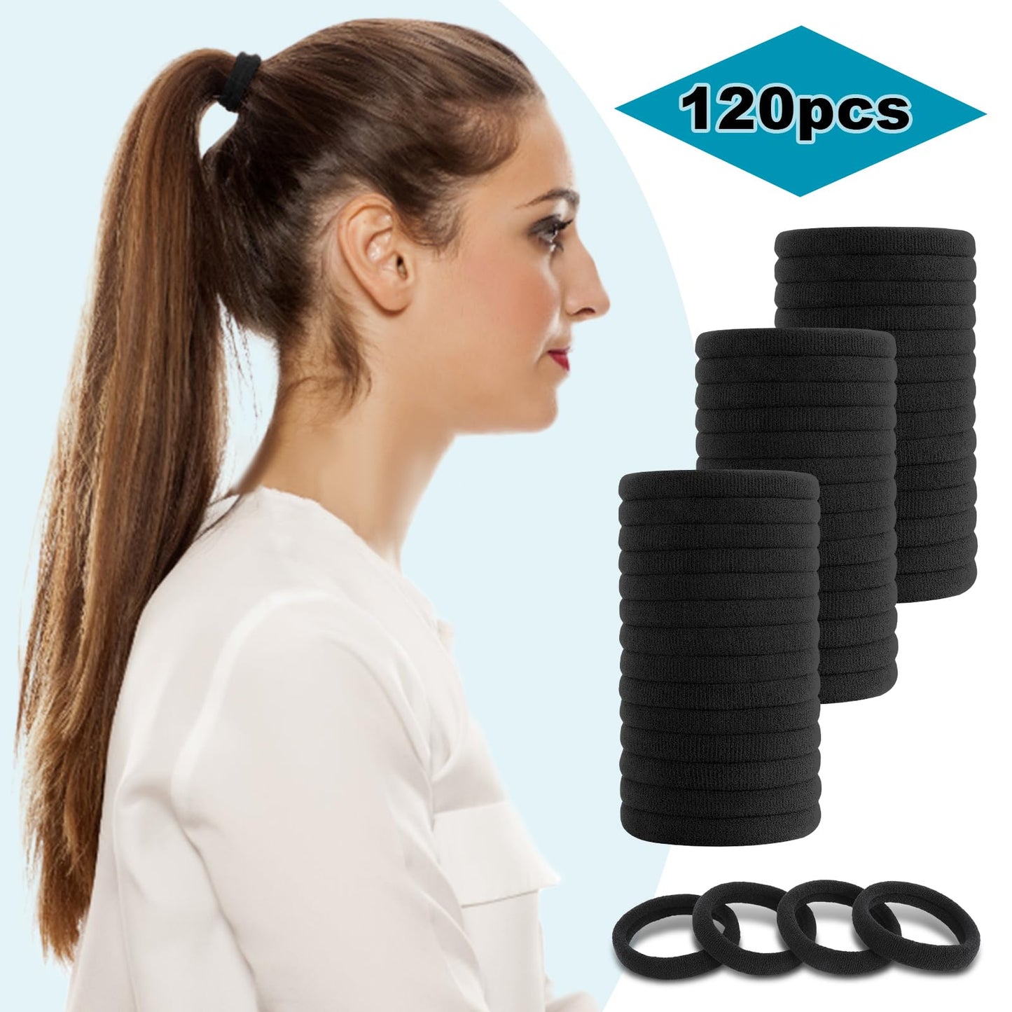 120PCS Black Hair Ties for Women Girls, Elastic Hair Bands Ponytail Holders Beauty and Personal Care DWKFEOQ