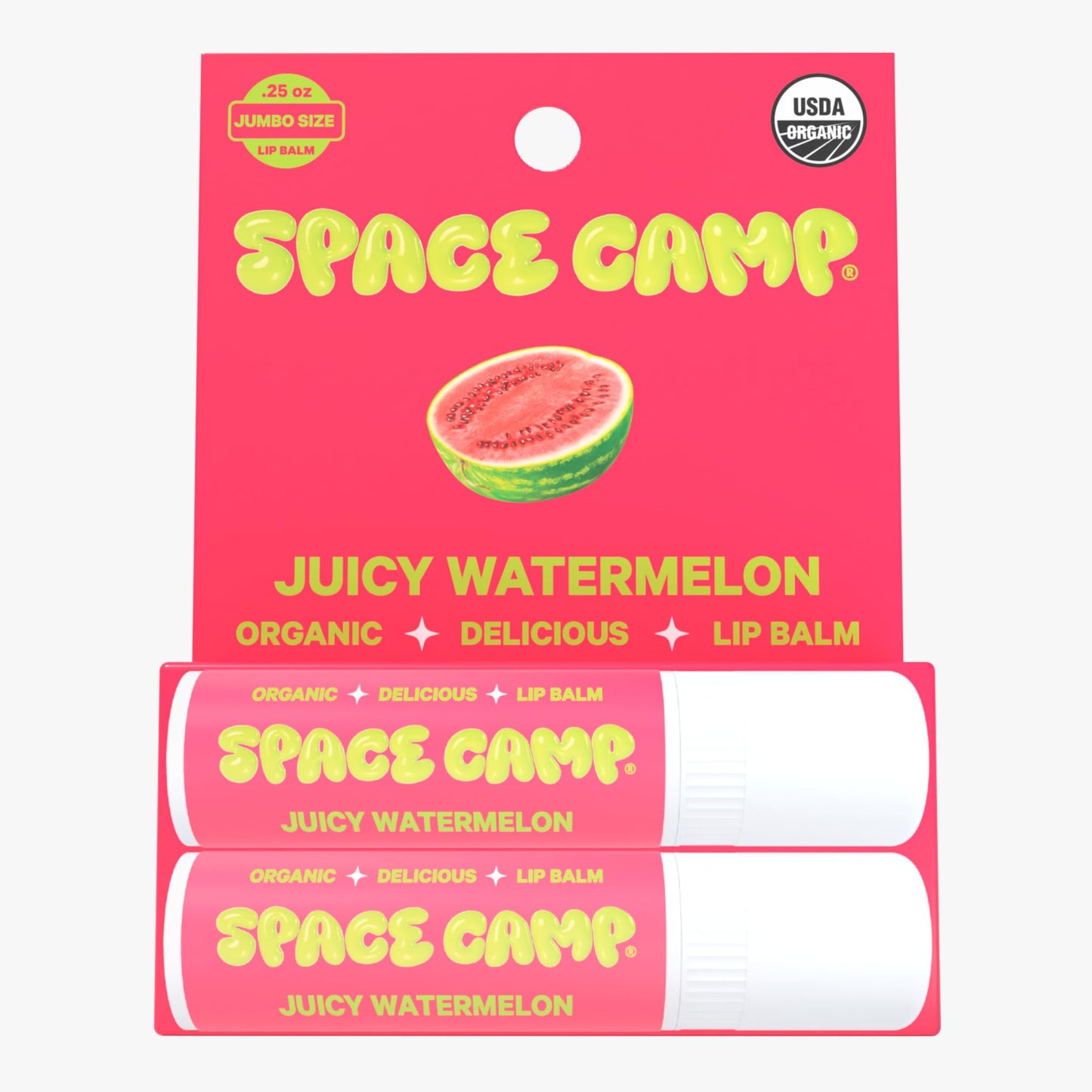 Space Camp Wellness Jumbo Lip Balm - Juicy Watermelon Organic Flavored Balm (2 Pack)