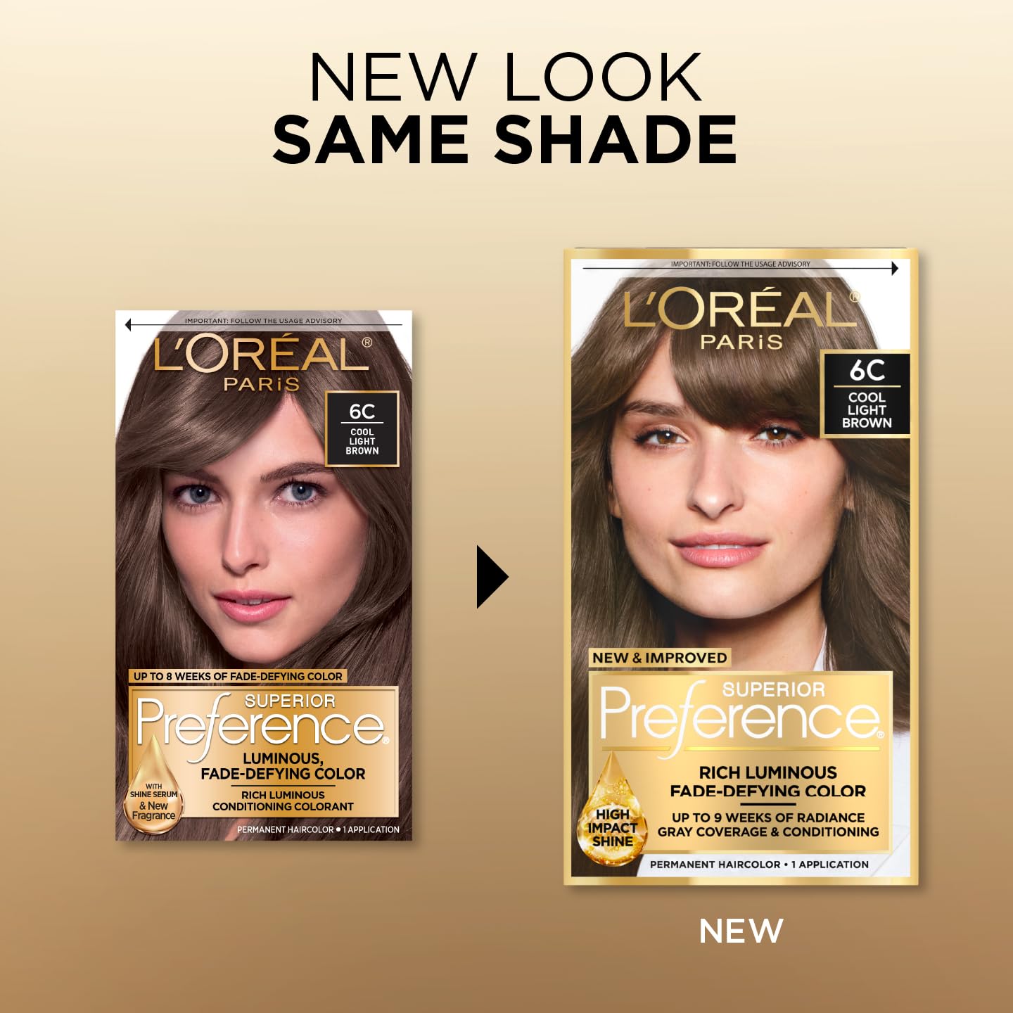 L'Oreal Paris Superior Preference Luminous Fade-Defying Permanent Hair Color, Hair Dye For Up to 9 Weeks of Radiance, Cool Light Brown 6C, 1 Hair Dye