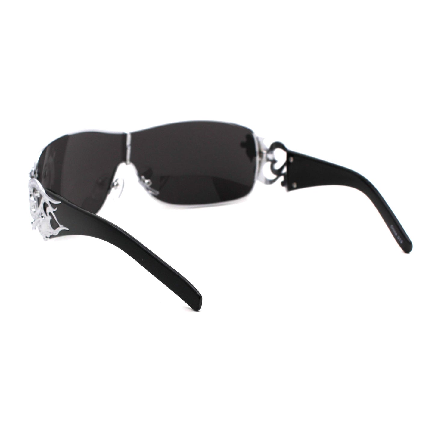 Womens Coy Metal Jewel Designer Fashion Shield Wrap Sunglasses Black - Silver