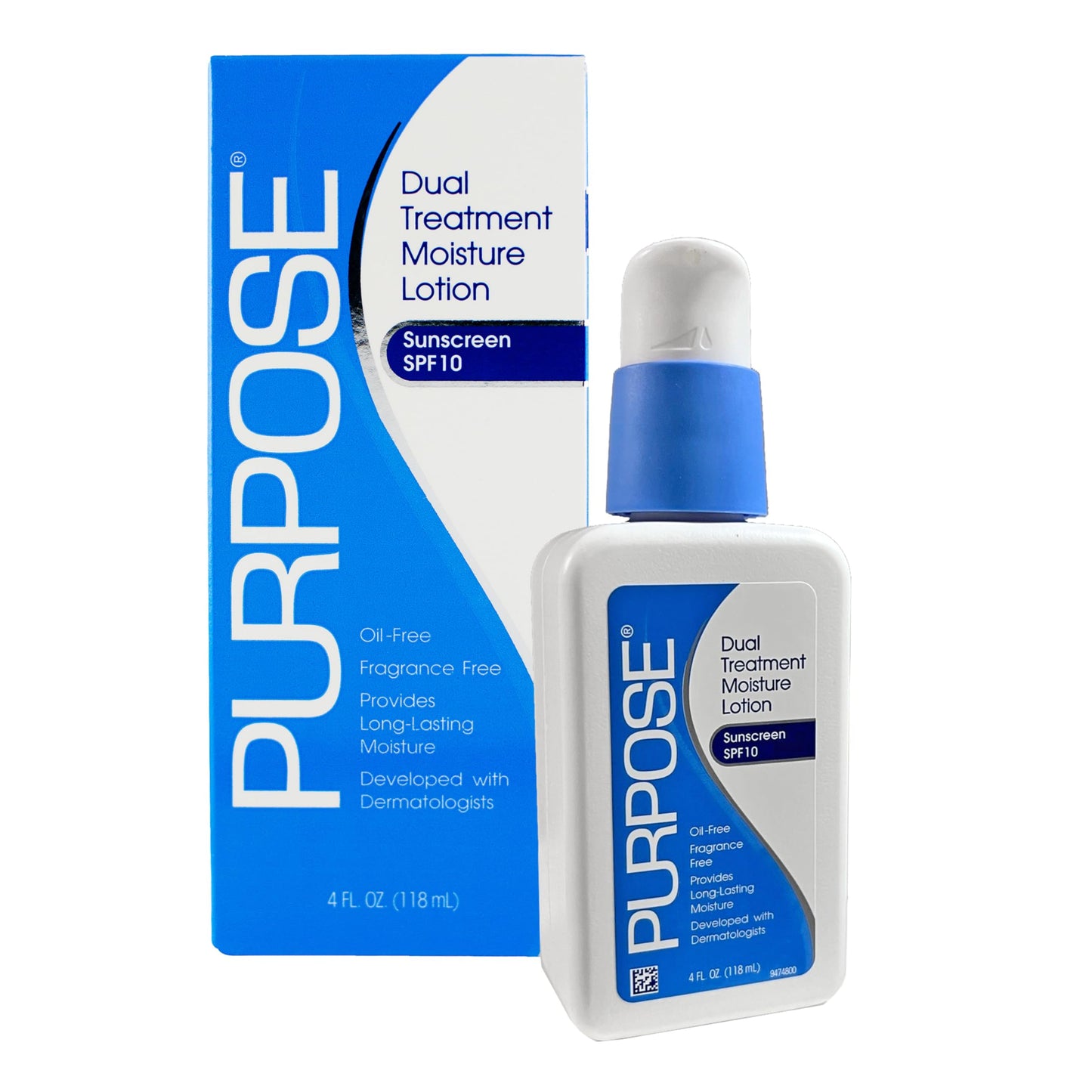 Purpose Dual Treatment Moisture Lotion with SPF 10 - Oil-Free, Fragrance-Free Daily Moisturizer for Sensitive Skin - 4 Fluid Oz.