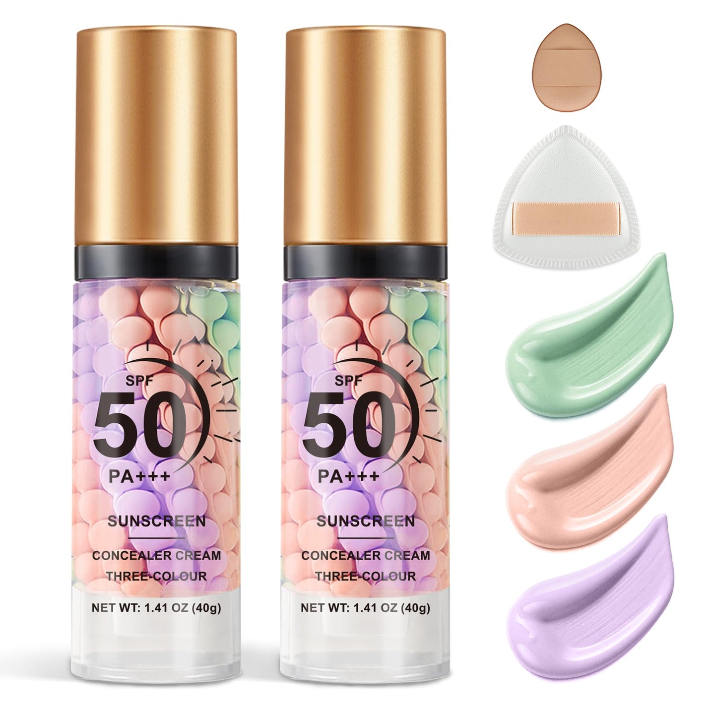 QIUFSSE 2PCS Color Correcting Primer Face Makeup with Powder Puff,Face Primer with SPF 50,Oil Control Primer Makeup,Hydrates and Moisturizes,Radiance Beauty and Personal Care QIUFSSE Default Title