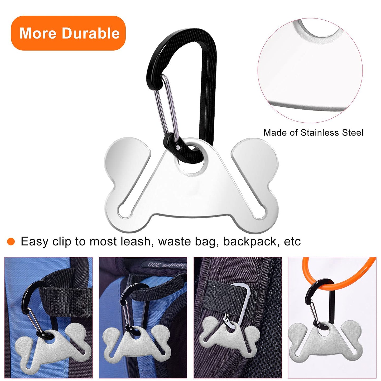 2PCS Dog Poop Bag Holder, Waste Holder for Dispenser Carrier, Hand Free Metal