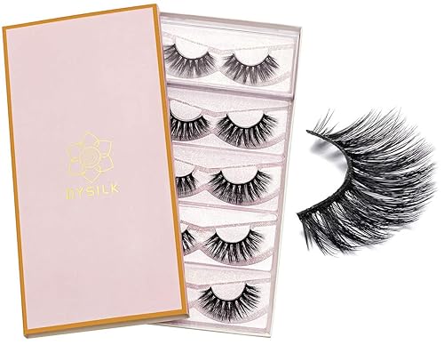 DYSILK Lashes False Eyelashes - Mink Lashes 5 Pairs 6D Faux Eyelash - Wispy Eyelashes Fluffy Strip Lashes Fake Eyelashes Reusable Lash Extension Kit |