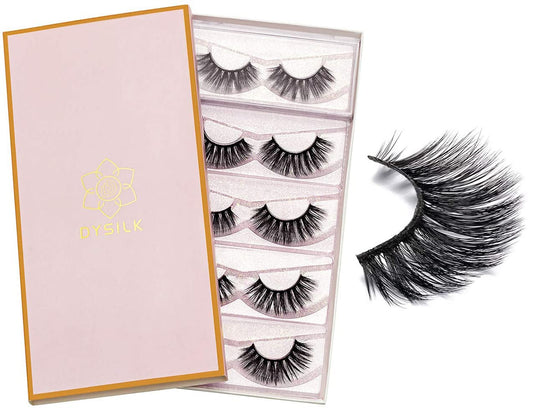 DYSILK Lashes False Eyelashes - Mink Lashes 5 Pairs 6D Faux Eyelash - Wispy Eyelashes Fluffy Strip Lashes Fake Eyelashes Reusable Lash Extension Kit |