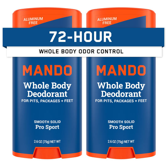 Mando Whole Body Deodorant For Men - Smooth Solid Stick - 72 Hour Odor Control - Aluminum Free, Baking Soda Free, Skin Safe - 2.6 ounce (Pack of 2) Beauty and Personal Care Mando
