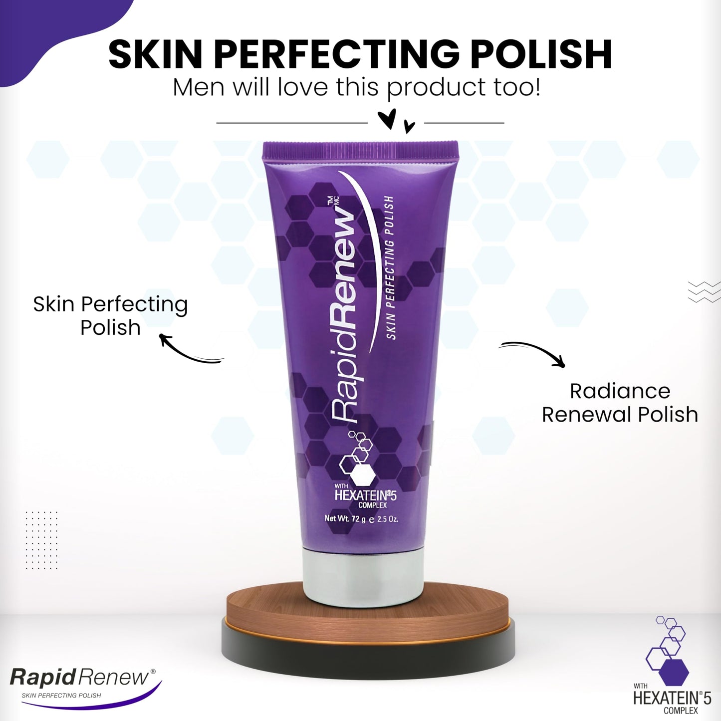 RapidRenew Skin Perfecting Polish - Exfoliating Face Wash and Facial Scrub with Vitamin C, Hexatein 5 Complex - Face Exfoliator for Women & Men, Pore