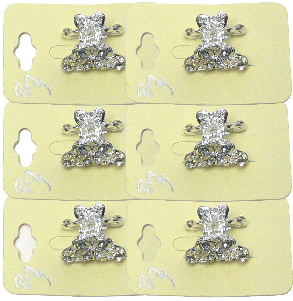 JCGY Set of 6 Mini Hair Claws Silvery White Trim Sparkly White Crystals Bridal Claw Clips 6-1-6