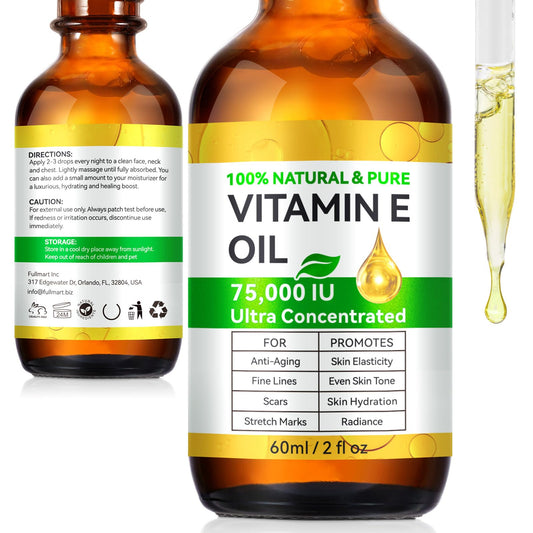 Vitamin E Oil, 75,000 IU Organic Pure Vitamin E Oil for Tightening Plump Skin, Reduce Fine Lines & Scars, Moisturizing Skin, Face & Full Body- 2Fl Oz Beauty and Personal Care DLOMFVFQ Default Title