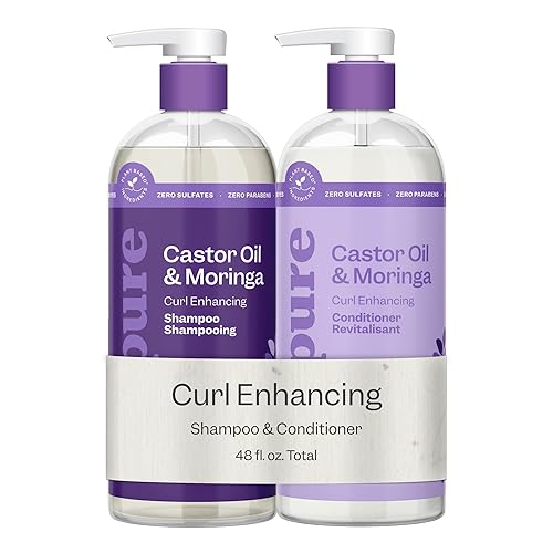 Renpure Castor Oil & Moringa Shampoo and Conditioner Set, Plant-Based*, Curl Enhancing, Moisturized, Manageable & Frizz-Free Curls -Castor & Moringa