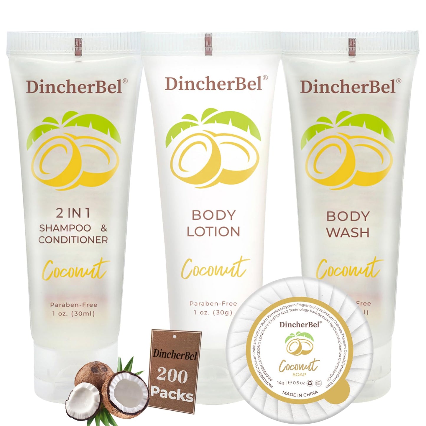 Hotel Amenities 200-Piece Travel Kit: Soap, Shampoo & Conditioner 2 in 1, Body Wash and Body Lotion Bulk Mini Kits for Toiletry Bags - Trial Size Bars