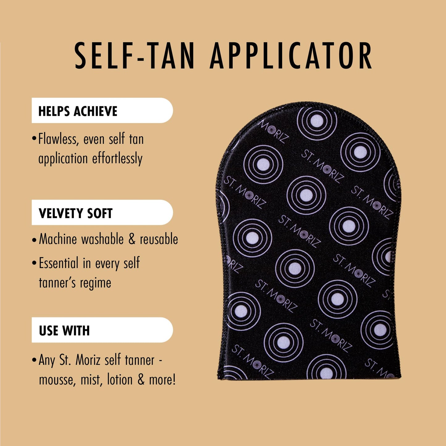 St Moriz Velvet Self Tanning Mitt - Reusable Self Tanner Applicator Glove For Even Self Tan Coverage & Streak Free Finish - Use with Any Self Tanner