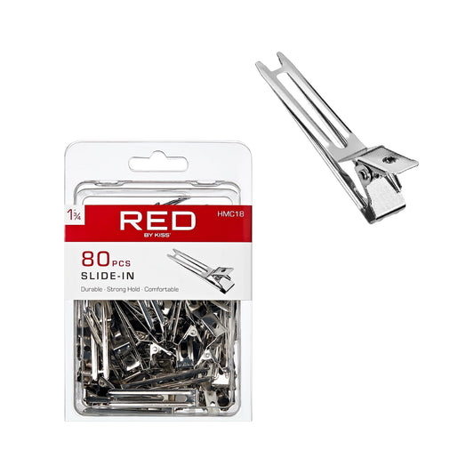 RED by Kiss 80pcs 1.75" Slide-In Hair Clips, Durable Metal Curl Setting Clips for Hairdressing, Sectioning & Retwisting, Rust-Free Hair Pins
