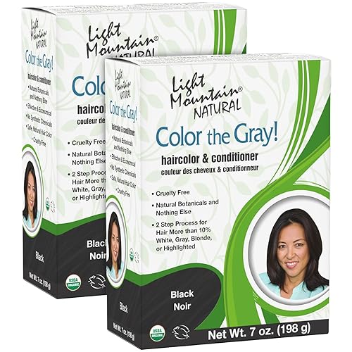 Light Mountain Henna Hair Color & Conditioner, Color the Gray - Black Hair Dye for Men/Women, 2-Step Chemical-Free, Semi-Permanent Hair Color