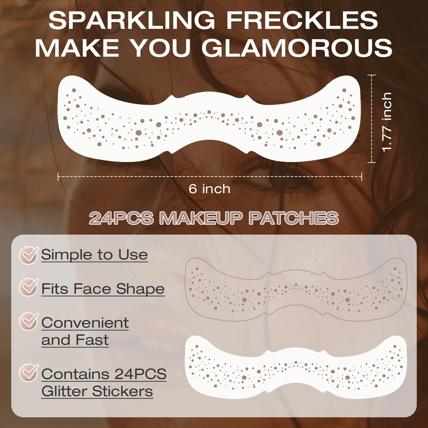 Leterly 24 Pcs Glitter Freckles Face Tattoo,Brown Face Glitter Makeup Patches Cute Sparkle Freckles Patches Waterproof Makeup Speckles for Face