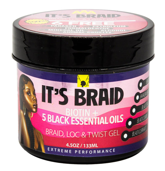 African Anti Aging It's Braid Braid, Loc, & Twist Gel With Biotin + 5 Black Essential Oils 4.5 Oz (Pack of 1)
