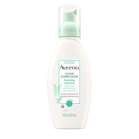 Aveeno Clear Complexion Foaming Oil-Free Facial Cleanser with Salicylic Acid for Breakout Prone Skin, Face Wash with Soy Extracts, Hypoallergenic