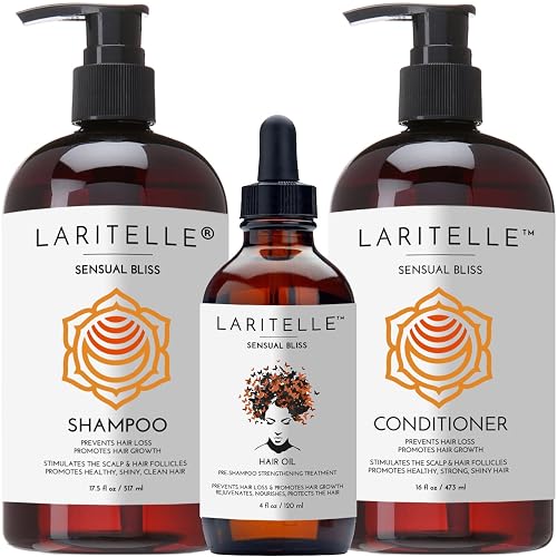 Laritelle Organic Hair Growth Set | Shampoo 16 oz + Conditioner 16 oz + Hair Loss Treatment 4 oz | Argan Oil, Rosemary, Palmarosa & Orange | NO GMO