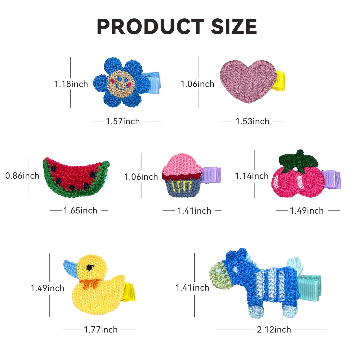 RIMOBUL 15 Pieces Girl Hair Clips Cute Barrettes Crocheted Hair Accessories Flower Fruit Animal Pattern Hair Clip Ice Cream Hair Clip for Girl,Heart