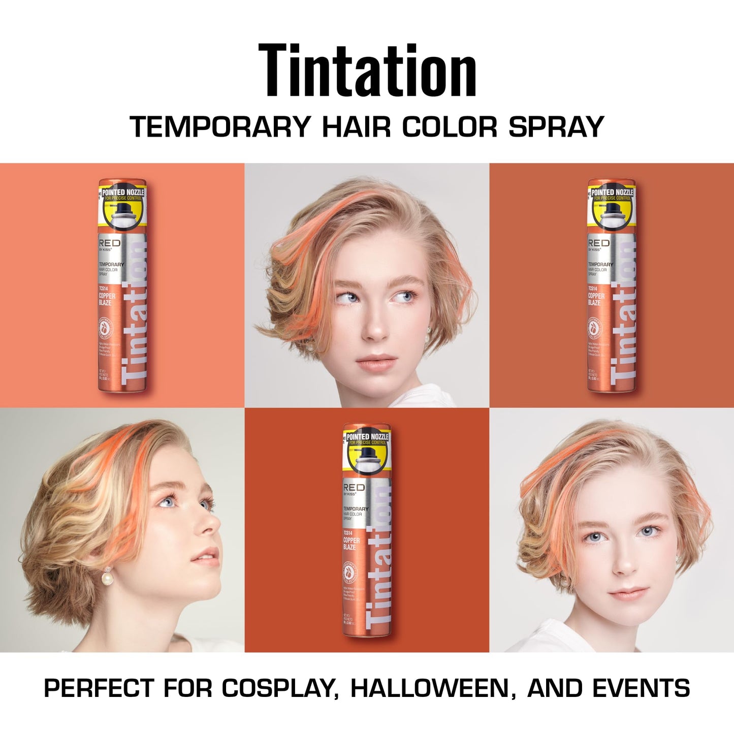 Red by Kiss Tintation Temporary Hair Color Spray 2.82oz, Quick-Dry & Smudge-Proof, Vivid Color Washable Hair Dye, Styling Spray Cosplay Halloween