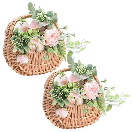 Fofetbfo 2PCS Half-moon Mini Straw Rattan Baskets, Hand-woven Flower Basket with Handle, Retro Storage Containers, Khaki