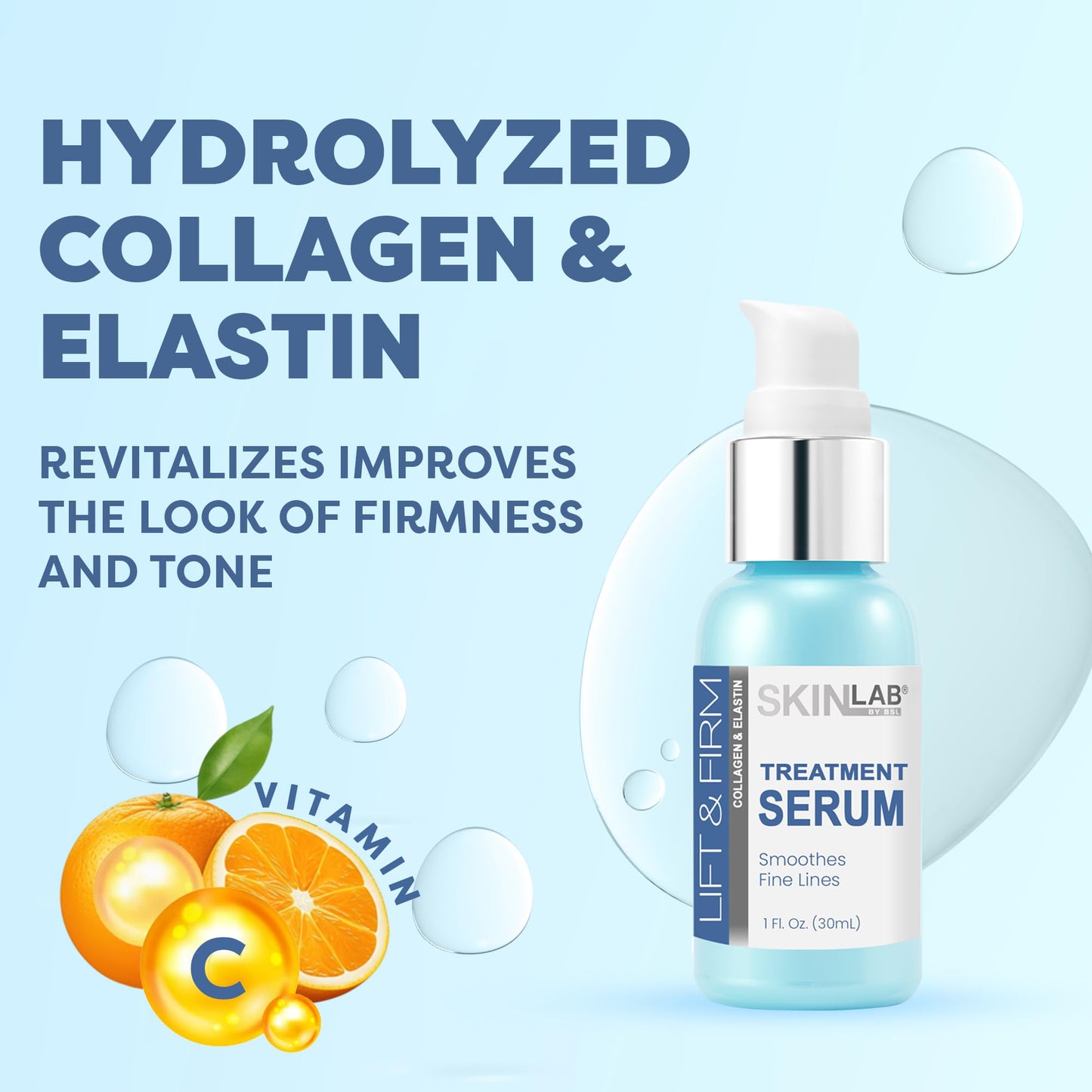 SKIN LAB Lift & Firm Serum - Collagen, Vitamin C & E, Dark Spot & Acne Scar Treatment, Hydrating Formula for Women, 1 oz