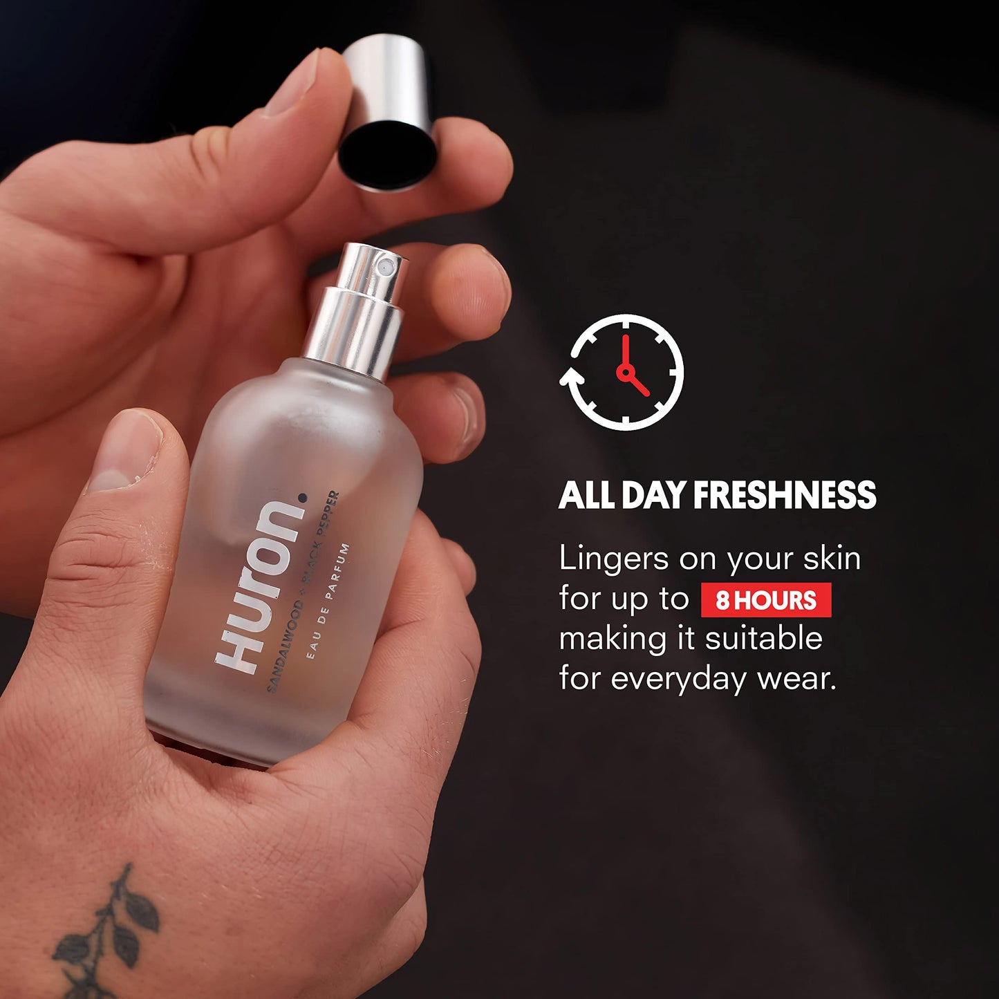 Huron Men’s Cologne - Eau de Parfum for Everyday Wear - Clean & Woody Scent of Sandalwood, Black Pepper, Cedarwood & Amber - Long Lasting - Safe