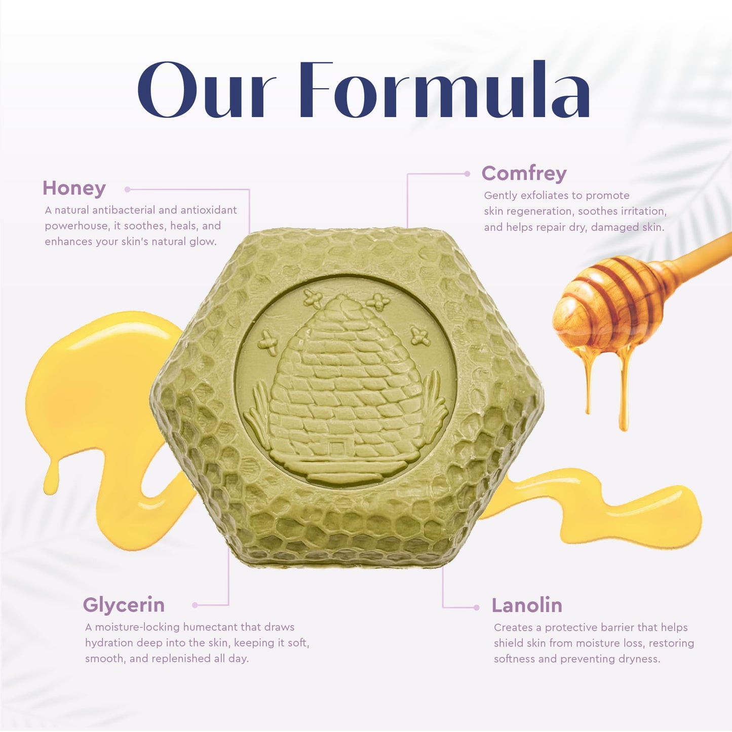 Baudelaire Calendula Honey Soap Set - Luxurious Vegetable-Based Bars with 2% Honey, Hydrating Lanolin & Soothing Comfrey, Geranium Scent - Spa Quality