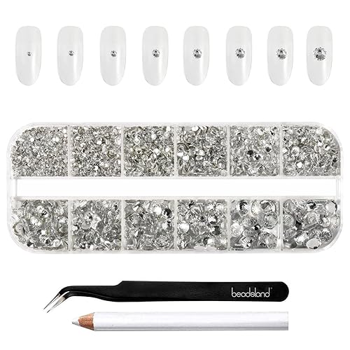 Beadsland Rhinestones for Makeup,8 Sizes 2500pcs Crystal Flatback Rhinestones Face Gems for Nails Crafts with Tweezers and Wax Pencil,Clear,SS4-SS30