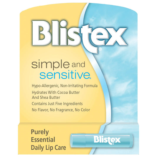 Blistex Simple & Sensitive Lip Balm, 0.15 Ounce Tube - Hypo-Allergenic Unflavored Lip Balm, Gentle Lip Moisturizer For Dry Lips, Contains Shea & Cocoa