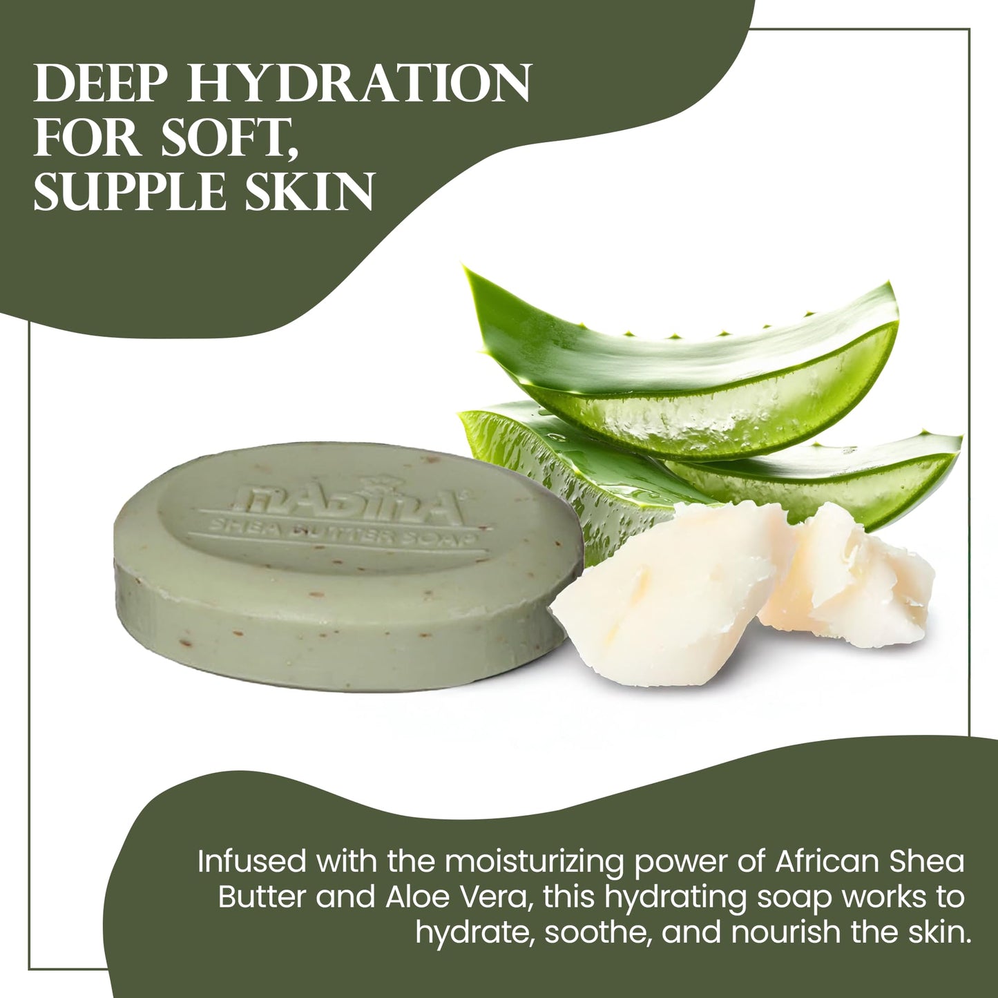 Madina African Black Soap Bar - Shea Butter, Aloe Vera, Moisturizing, Gentle Exfoliating, 100% Vegetable-Based, For All Skin Types, Face & Body