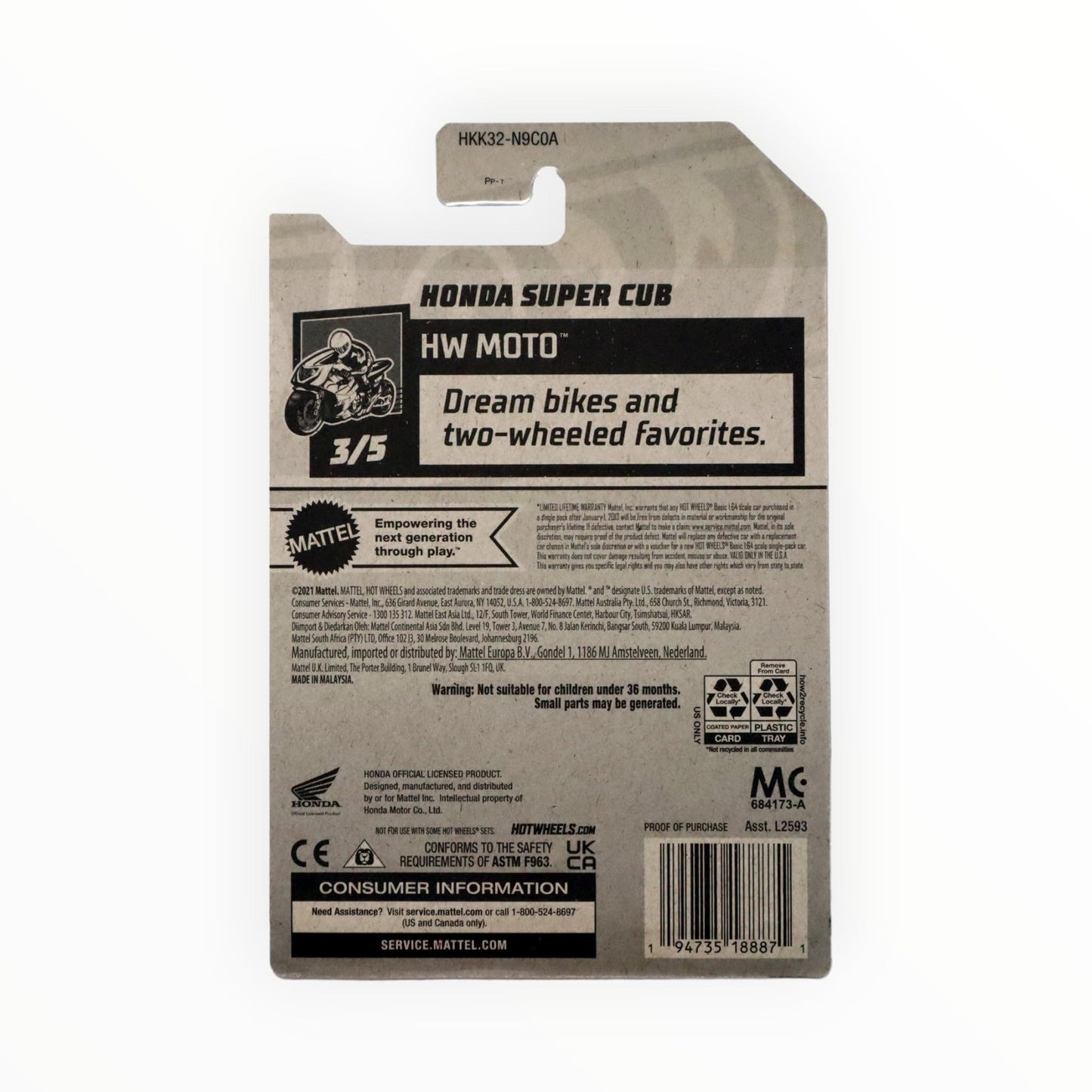 Mattel Hot Wheels Honda Super Cub, HW Moto 3/5 [Yellow] 87/250