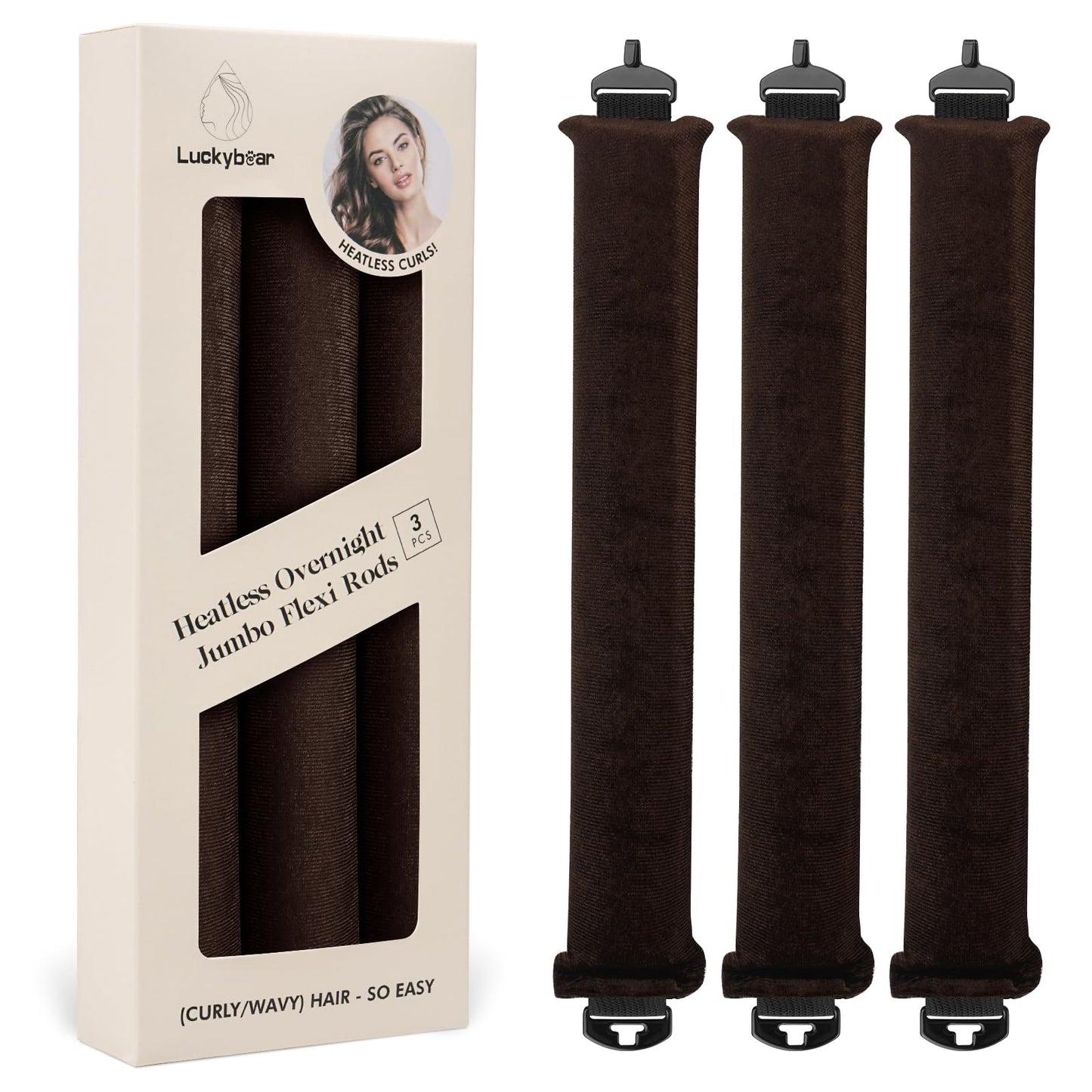Luckybear Overnight Heatless Hair Curler Rods Jumbo, 3pcs Satin Flexi Rods for All Hair Types, Heatless Overnight Curls Styling Tools, Soft Velvet Beauty and Personal Care Luckybear