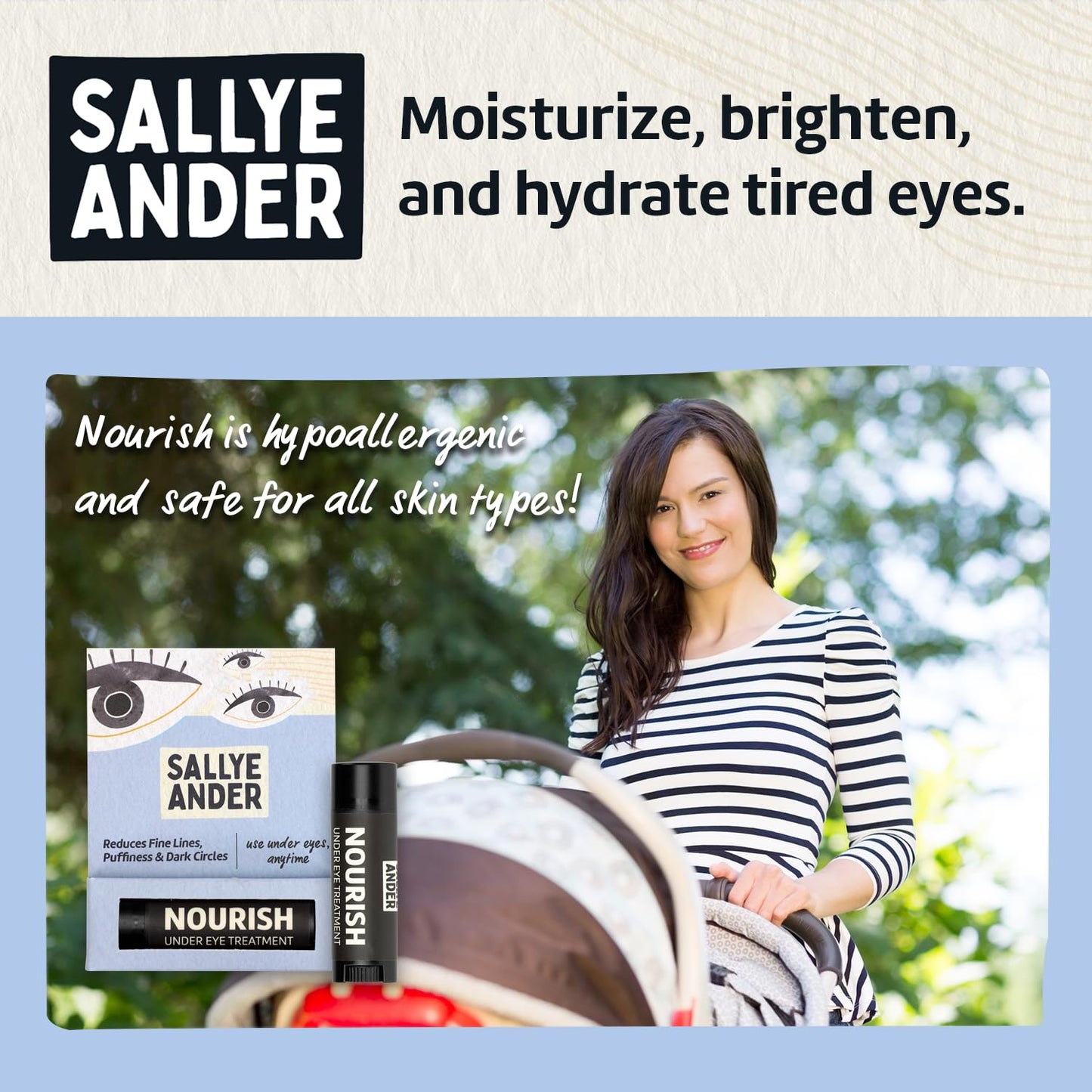 SALLYEANDER Nourish Under Eye Treatment - Soothing Stick for Dark Circles and Puffiness - Hydrating Shea, Cupuacu and Cocoa Butter - Gently Restore