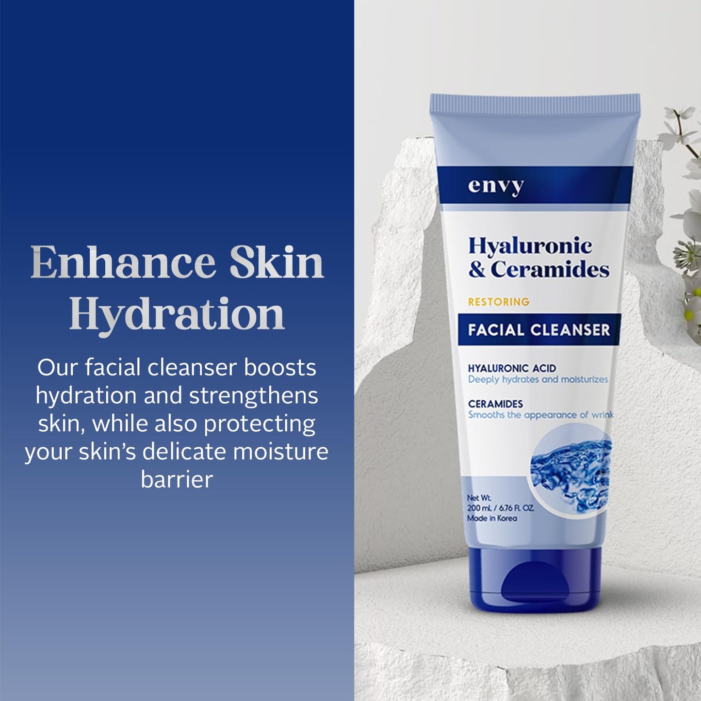 Envy Facial Cleanser with Hyaluronic Acid & Ceramides - Hydrating, Moisturizing & Radiance-Boosting - Clean, Cruelty-Free Korean Skin Care for All