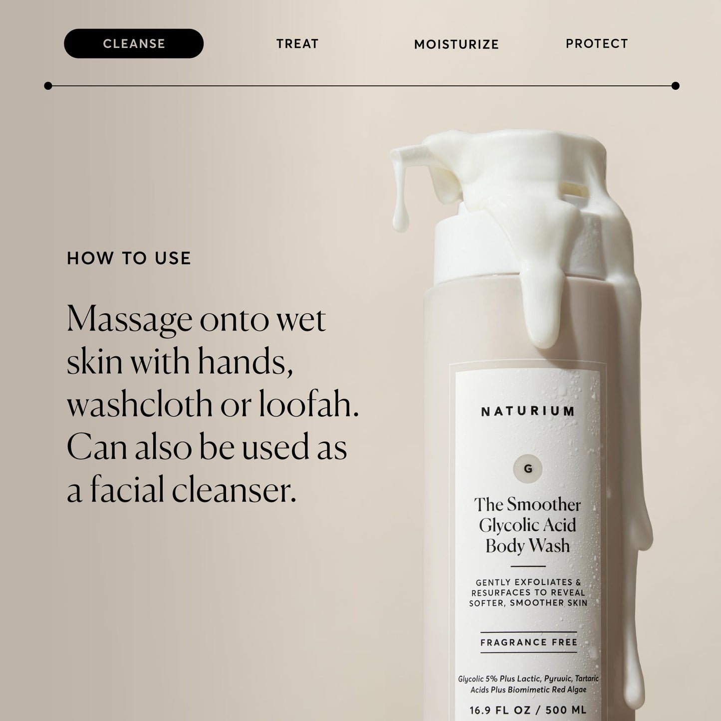 Naturium The Smoother Glycolic Acid Exfoliating Body Wash, Soft & Smoothing Cleanser, 16.9 oz