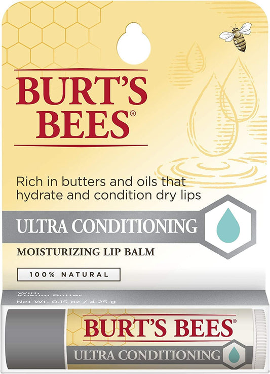 Burt's Bees Ultra Conditioning Moisturizing Lip Balm, Lip Moisturizer Rich in Oils and Butters, Natural Origin Lip Care, 1 Tube, 0.15 oz.