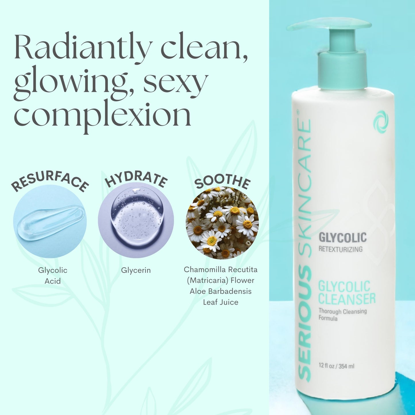 Skincare Glycolic Cleanser 12 fl oz – 10% Glycolic Acid Face Wash for Exfoliating, Deep Pore Cleansing, Makeup Removal, Anti-Aging & Shave Prep