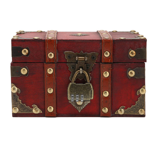 LIYJTK Vintage Wooden Treasure Chest Box with Lock, Small Rectangle Antique Wood Storage Jewelry Boxes European Decorative Handmade Case Holder…