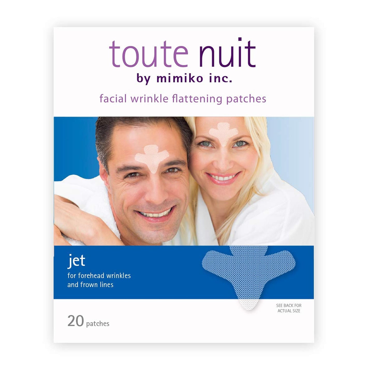 Toute Nuit Wrinkle Patches - Jet - Face Tape for Forehead and Large Frown Lines - Hypoallergenic Anti Wrinkle Patches - 20 Count, Made in USA