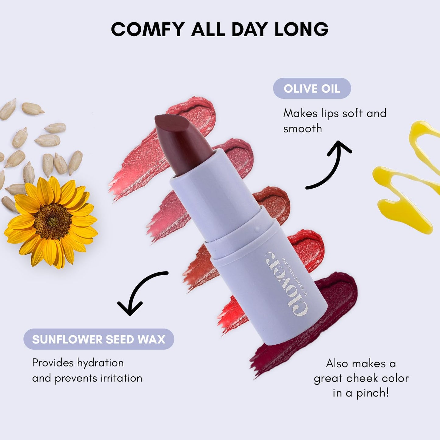 Clover Comfy Matte Lipstick | Non Drying Lipstick, Moisturizing And Lightweight, High Pigmented Lipstick | Cruelty-Free & Vegan Lip Makeup | Shade -