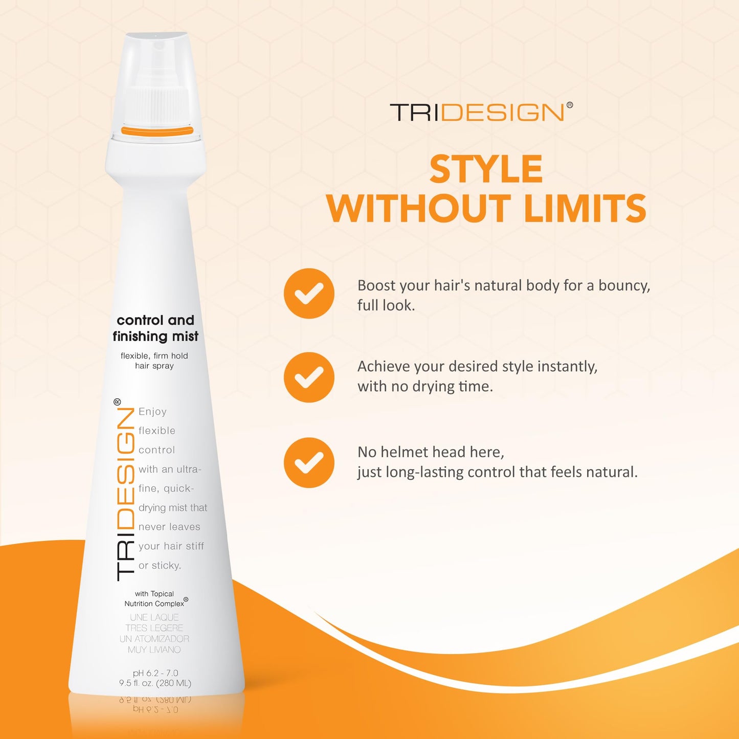 TRI Design Control and Finishing Mist - Volumizing for All Hair Types - Protect and Unleash Flexible Control with Ultra Fine Finishing for Fast Drying