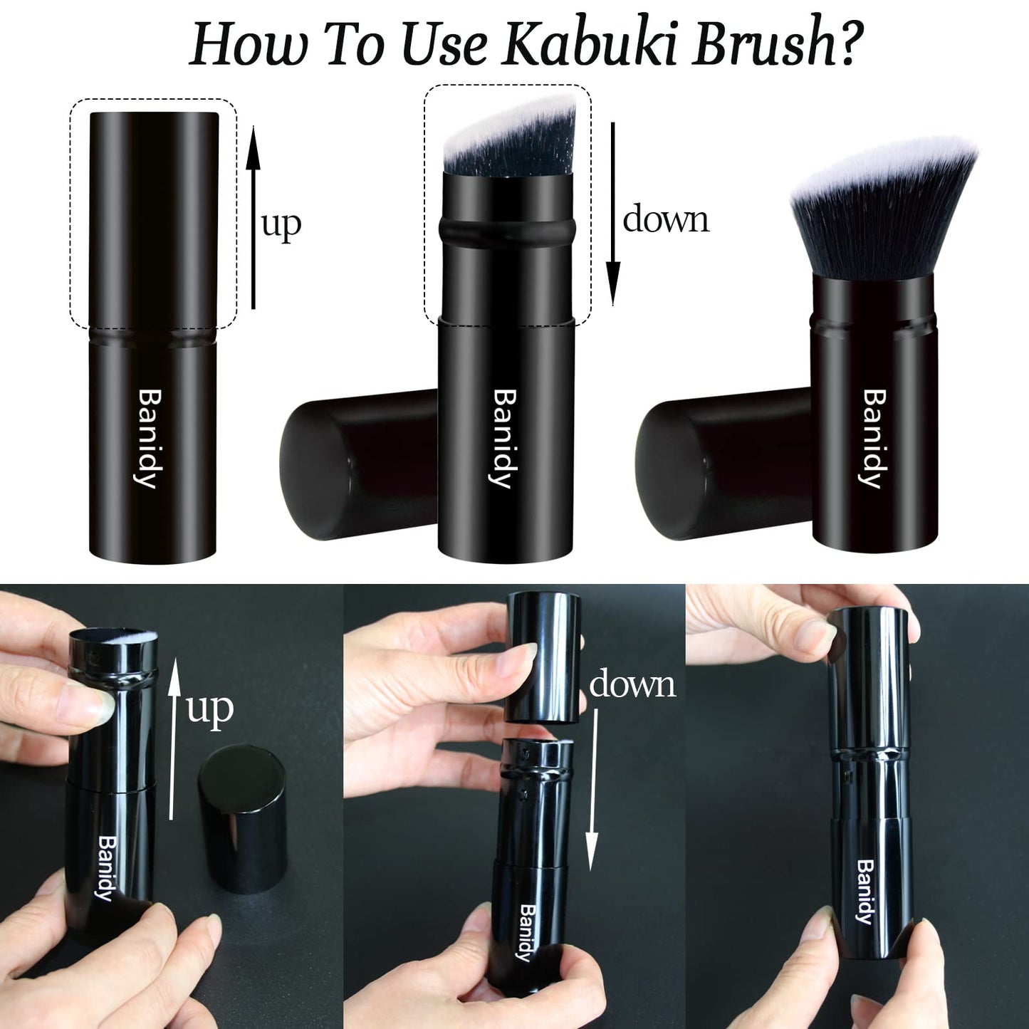 Makeup Brush Kabuki Face Brushes Retractable Travel Blush Kabuki Brush Portable Flawless for Foundation, Powder Blush, Bronzer, Buffing, Liquid