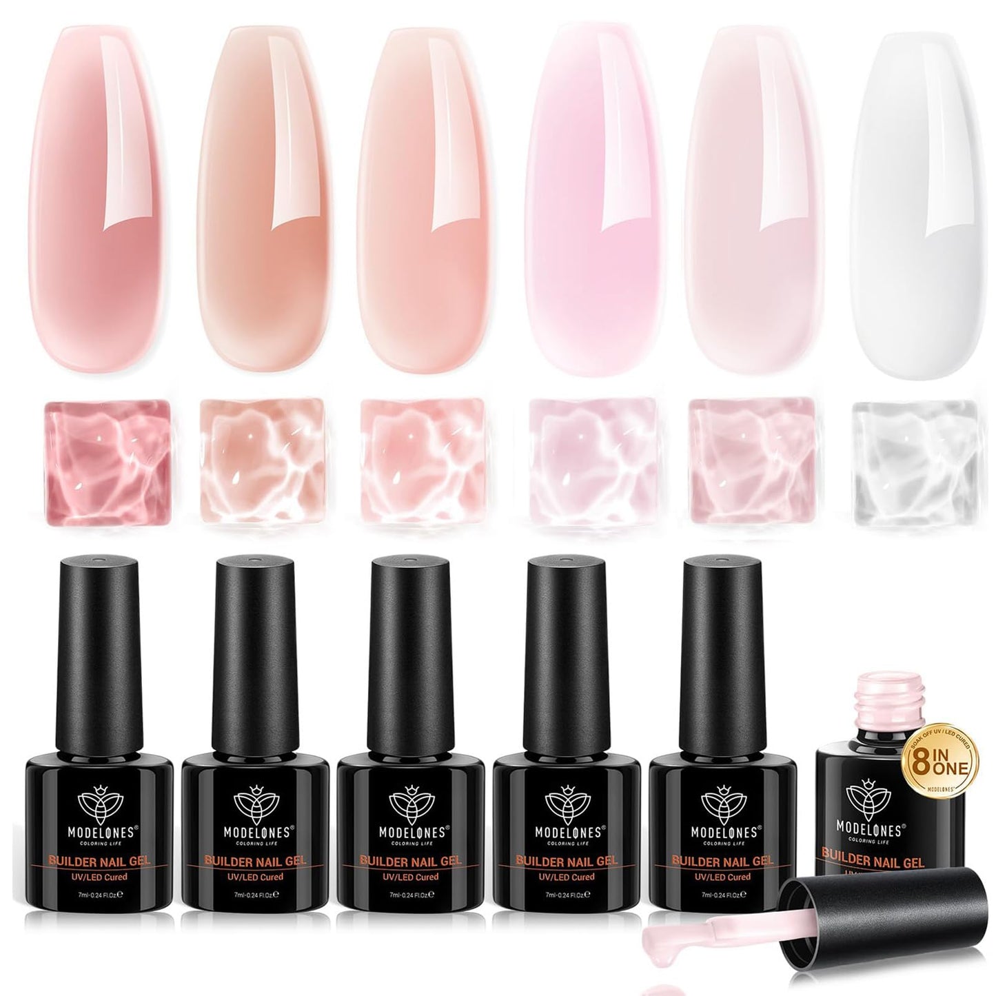 modelones Gel Polish Builder Nail Set, Builder Base Colors Jelly Nude Pink Hard Strengthener Rubber Gel Polish 8-in-One Extension LED Nail Lamp Cured Beauty and Personal Care modelones Default Title