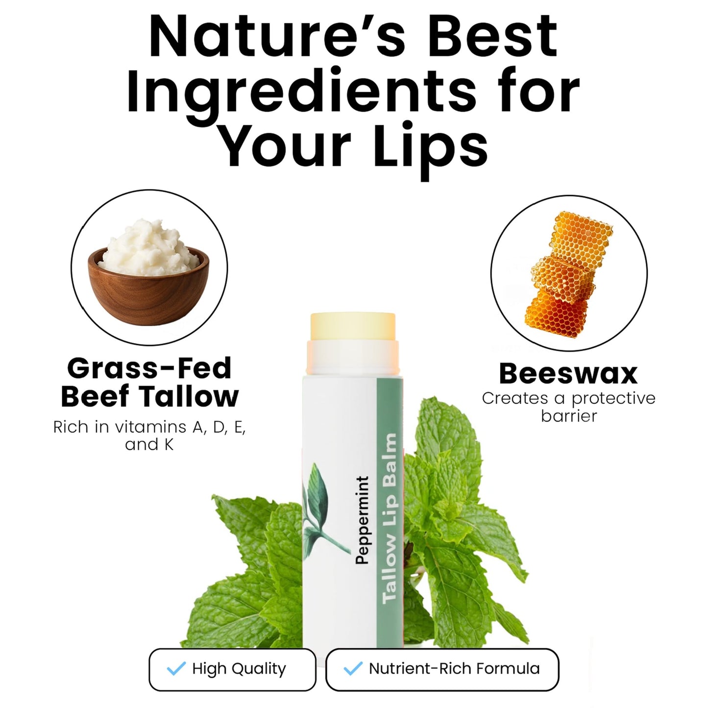 Tallow Lip Balm by Cattle Creek - All-Natural Ingredients, Long-Lasting Moisture and Hydration for Dry, Cracked, and Chapped Lips, Soothing Formula