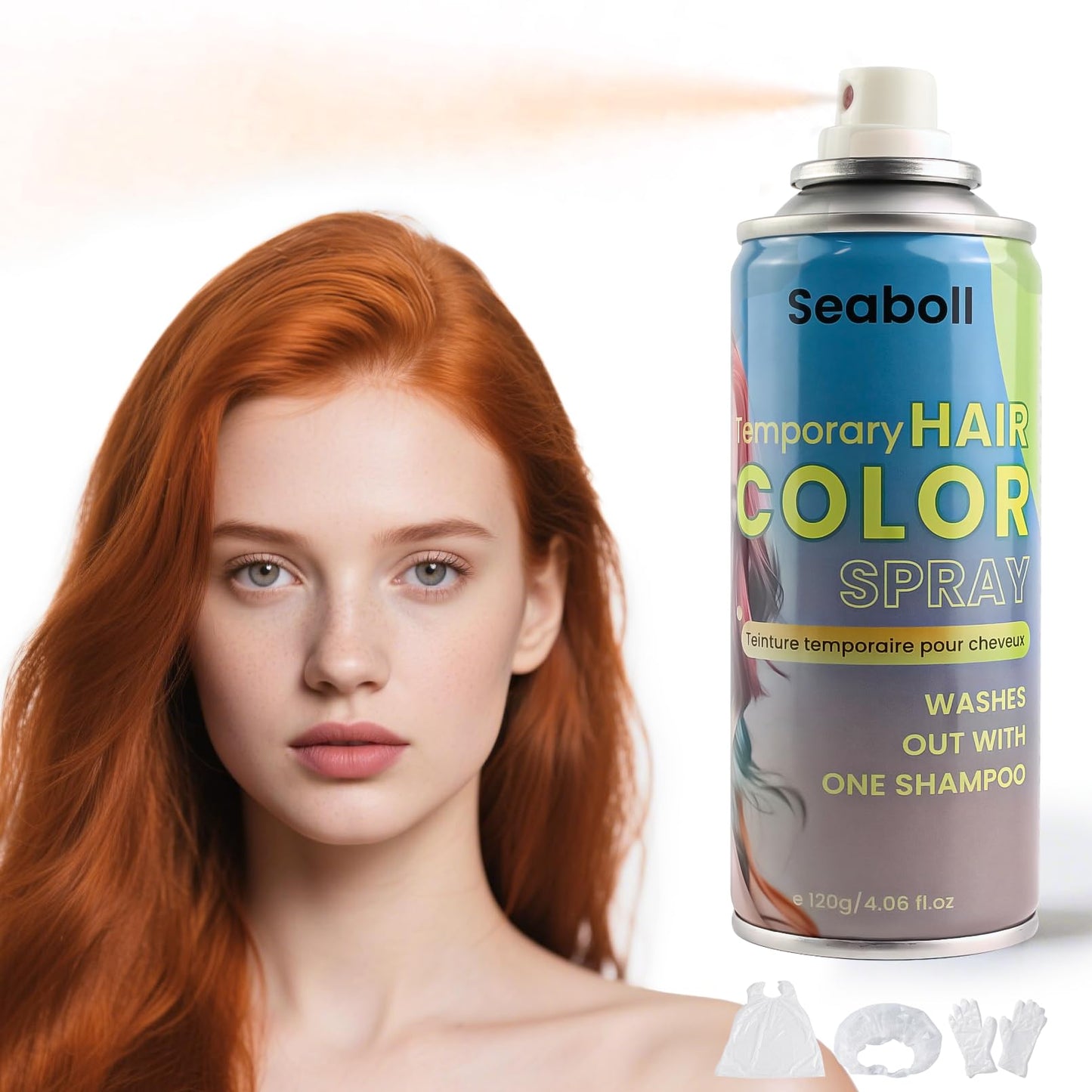 Orange Hair Spray, Seaboll Temporary Hair Color Spray for Kids Women Men-4.06 oz-Safe Non Sticky Washable One Day Hair Dye Spray,Disposable