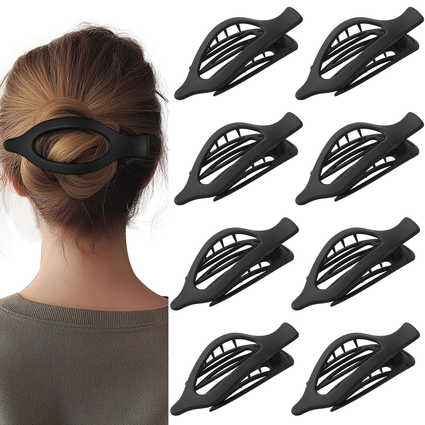 8 Pack Flat Black Hair Clips for Women - Large Matte No-Slip Flat Black Claw Clips for Thick & Thin Hair, Strong Hold French Styling Accessories Beauty and Personal Care CENTSTAR