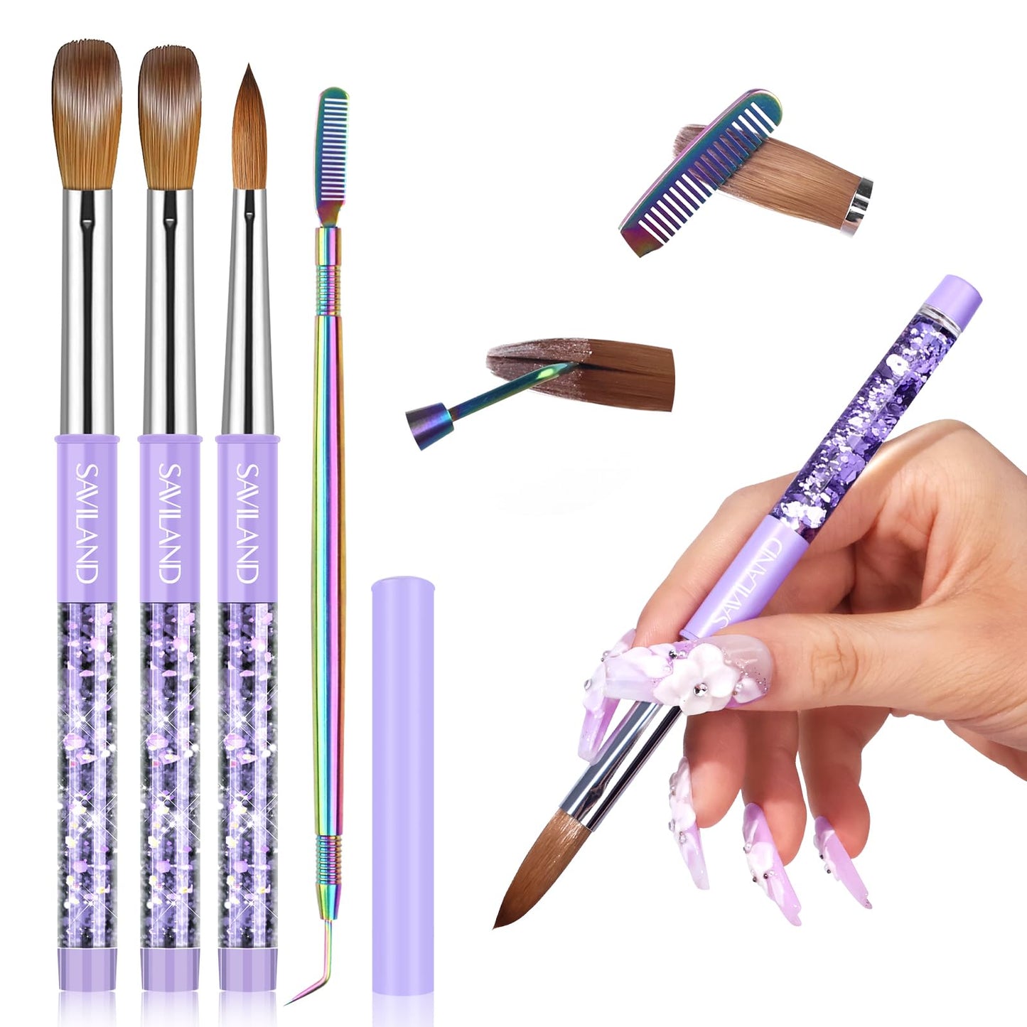 SAVILAND Kolinsky Acrylic Nail Brush Set: Size 6,10,14 Professional Nail Brushes Cleaner Manicure Tool for Acrylics Application Acrylic Powder Nails Beauty and Personal Care SAVILAND