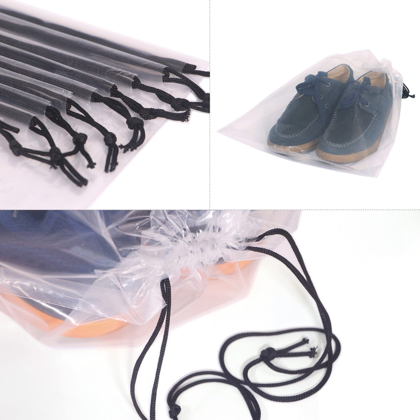 Set of 12 Large Transparent Shoe Bags – Clear Travel Storage Organizers with Drawstring for Men & Women